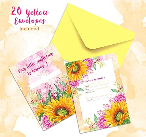 הצעצועים שמחים הזמנות ליום הולדת חמניות עם חבילת מעטפות של 20 | הזמנות חמניות צהובות כרטיסי יום הולדת